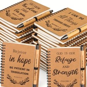12 gift set Christian Spiral Notebook W/Bible Verse,Bamboo Pen+matching Journal.